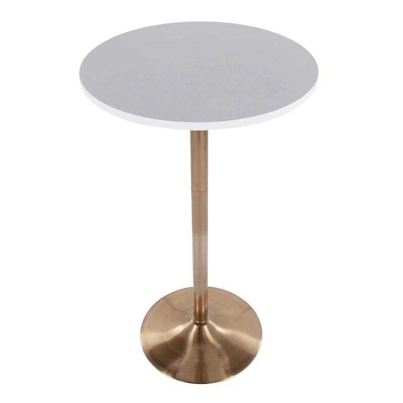 Table de bar ronde réglable en hauteur avec piètement en métal et plateau en bois