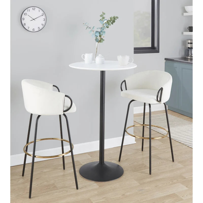 Table de bar ronde réglable en hauteur avec piètement en métal et plateau en bois