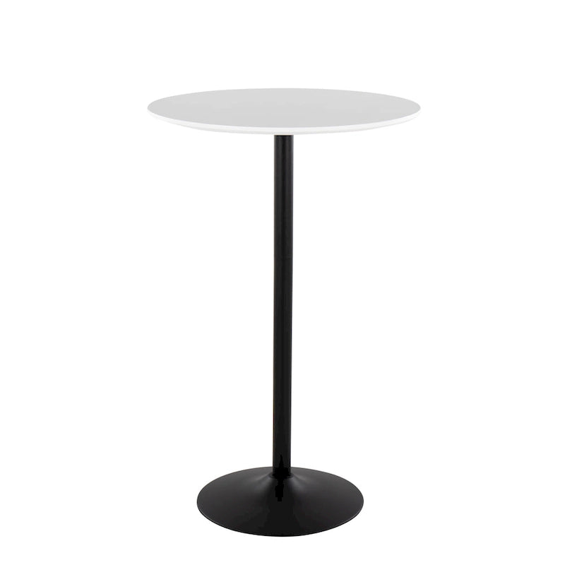 Table de bar ronde réglable en hauteur avec piètement en métal et plateau en bois