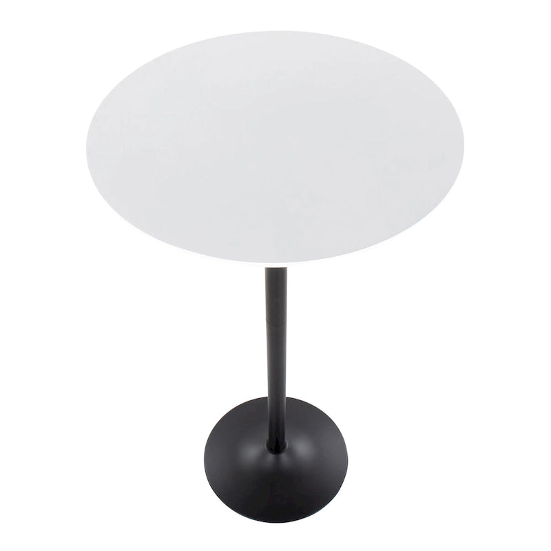 Table de bar ronde réglable en hauteur avec piètement en métal et plateau en bois