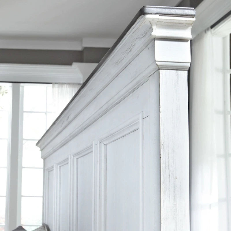 Tête de lit capitonnée grand lit brossée blanc avec moulures perlées anthracite