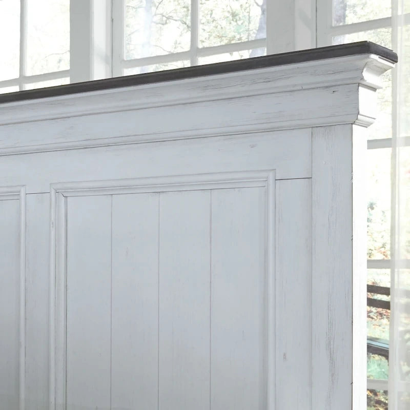 Tête de lit capitonnée grand lit brossée blanc avec moulures perlées anthracite