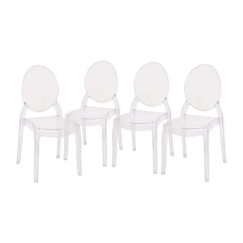 Chaise de salle à manger sans accoudoirs empilable en résine transparente, pour l'intérieur et l'extérieur