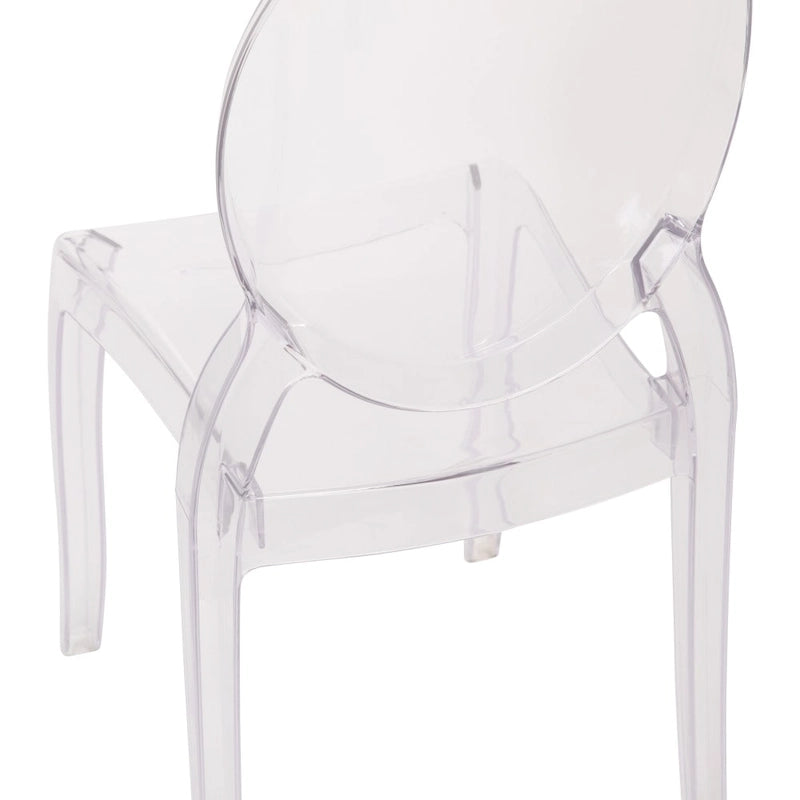 Chaise de salle à manger sans accoudoirs empilable en résine transparente, pour l'intérieur et l'extérieur