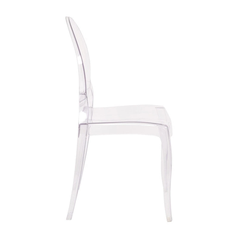 Chaise de salle à manger sans accoudoirs empilable en résine transparente, pour l'intérieur et l'extérieur