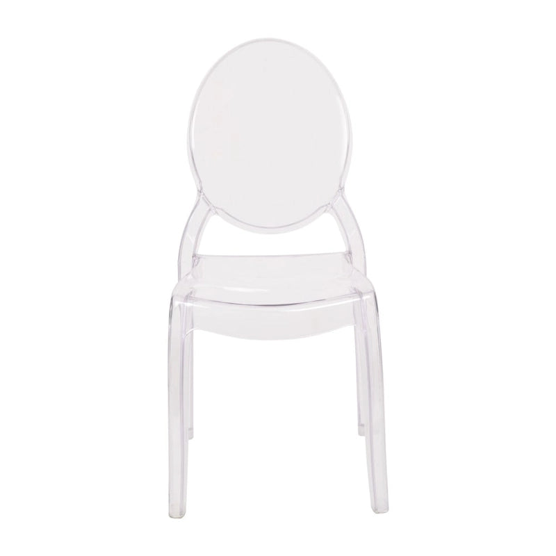 Chaise de salle à manger sans accoudoirs empilable en résine transparente, pour l'intérieur et l'extérieur