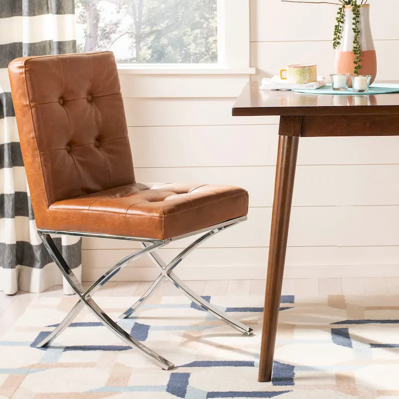 Glam Tufted Accent Side Chair with Polished Chrome Legs Multi-Color