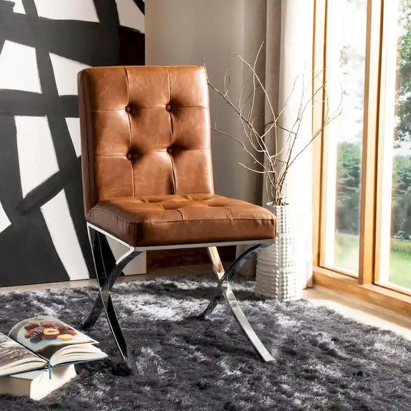 Glam Tufted Accent Side Chair with Polished Chrome Legs Multi-Color