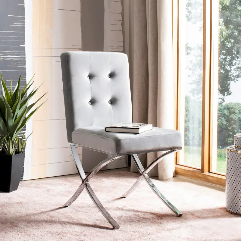 Glam Tufted Accent Side Chair with Polished Chrome Legs Multi-Color