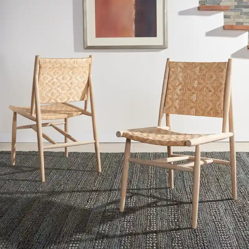 Chaise de salle à manger tressée en rotin naturel, cadre en bois massif, sans accoudoirs, couleur naturelle