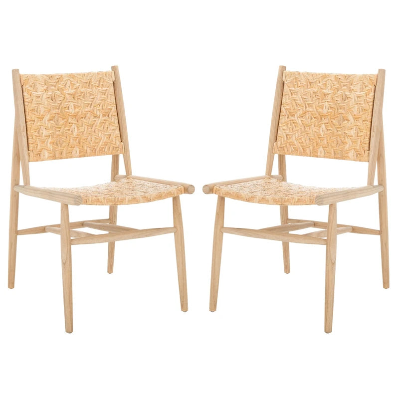 Chaise de salle à manger tressée en rotin naturel, cadre en bois massif, sans accoudoirs, couleur naturelle