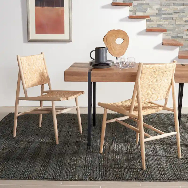 Chaise de salle à manger tressée en rotin naturel, cadre en bois massif, sans accoudoirs, couleur naturelle