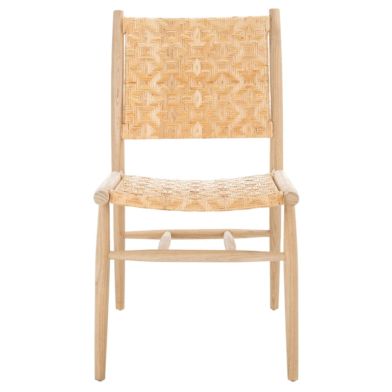 Chaise de salle à manger tressée en rotin naturel, cadre en bois massif, sans accoudoirs, couleur naturelle