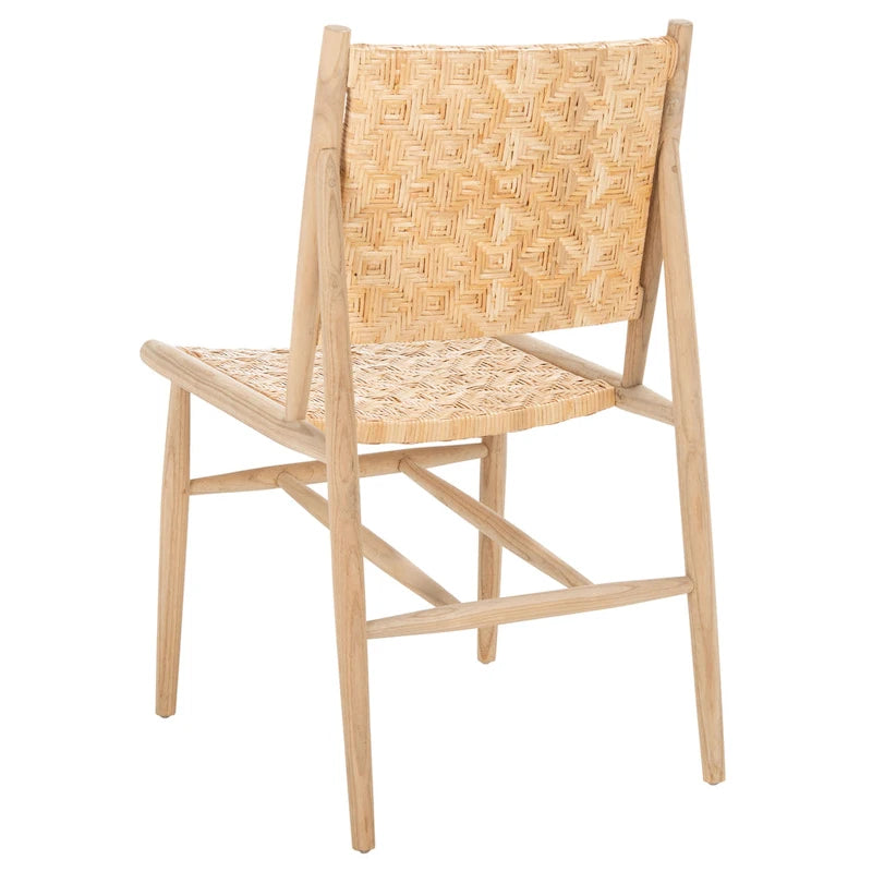 Chaise de salle à manger tressée en rotin naturel, cadre en bois massif, sans accoudoirs, couleur naturelle