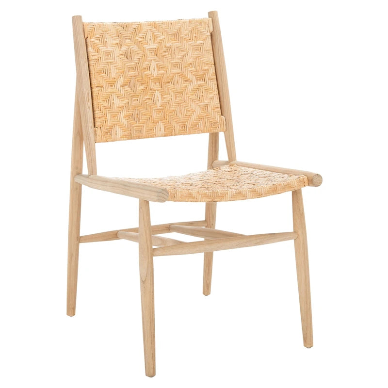 Chaise de salle à manger tressée en rotin naturel, cadre en bois massif, sans accoudoirs, couleur naturelle