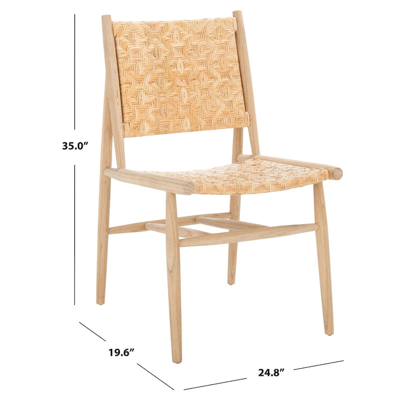 Chaise de salle à manger tressée en rotin naturel, cadre en bois massif, sans accoudoirs, couleur naturelle