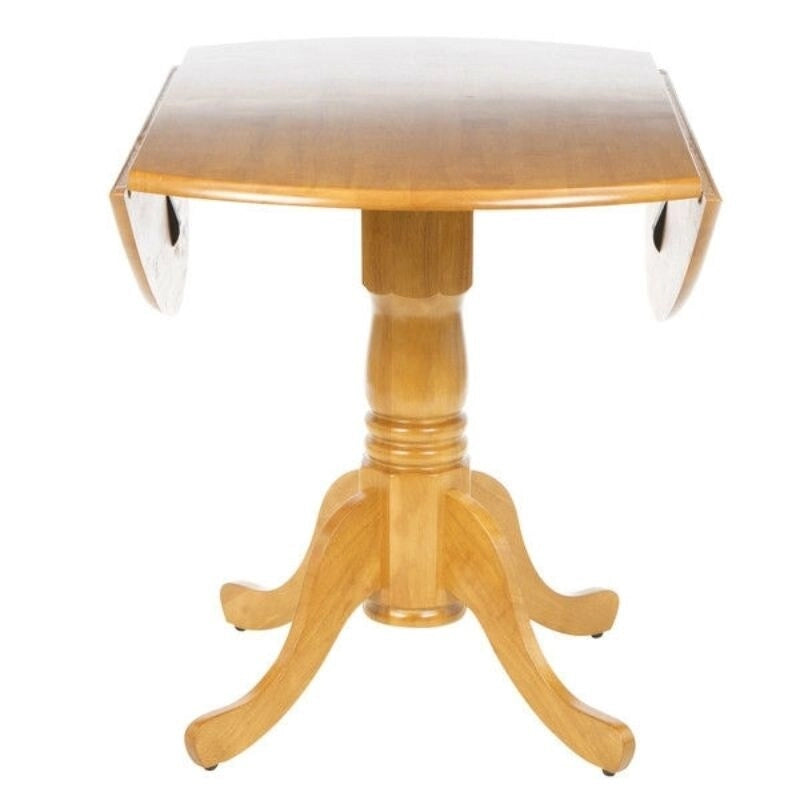Table à manger ronde à rallonges avec pied central, finition chêne