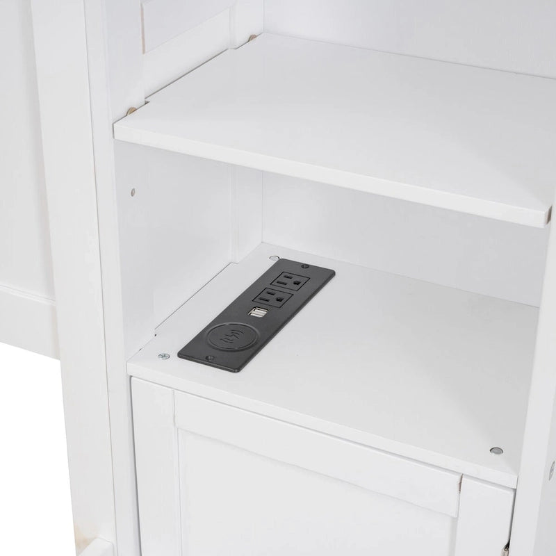 Lit double en bois avec armoire de rangement intégrée et étagères