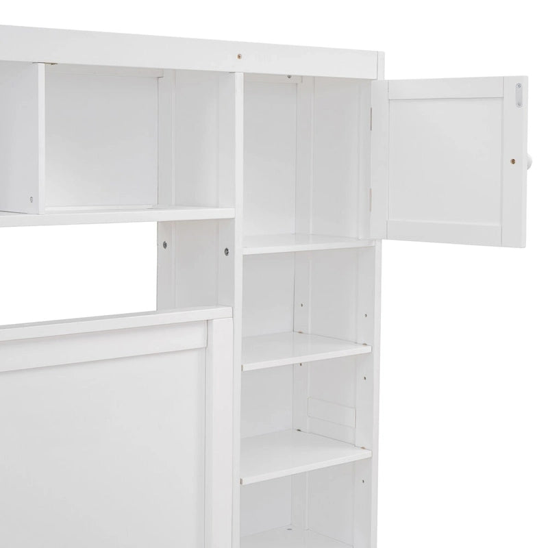 Lit double en bois avec armoire de rangement intégrée et étagères