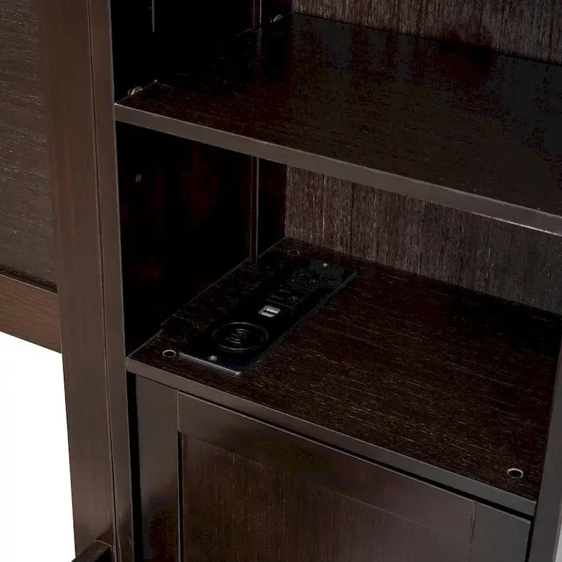 Lit double en bois avec armoire de rangement intégrée et étagères