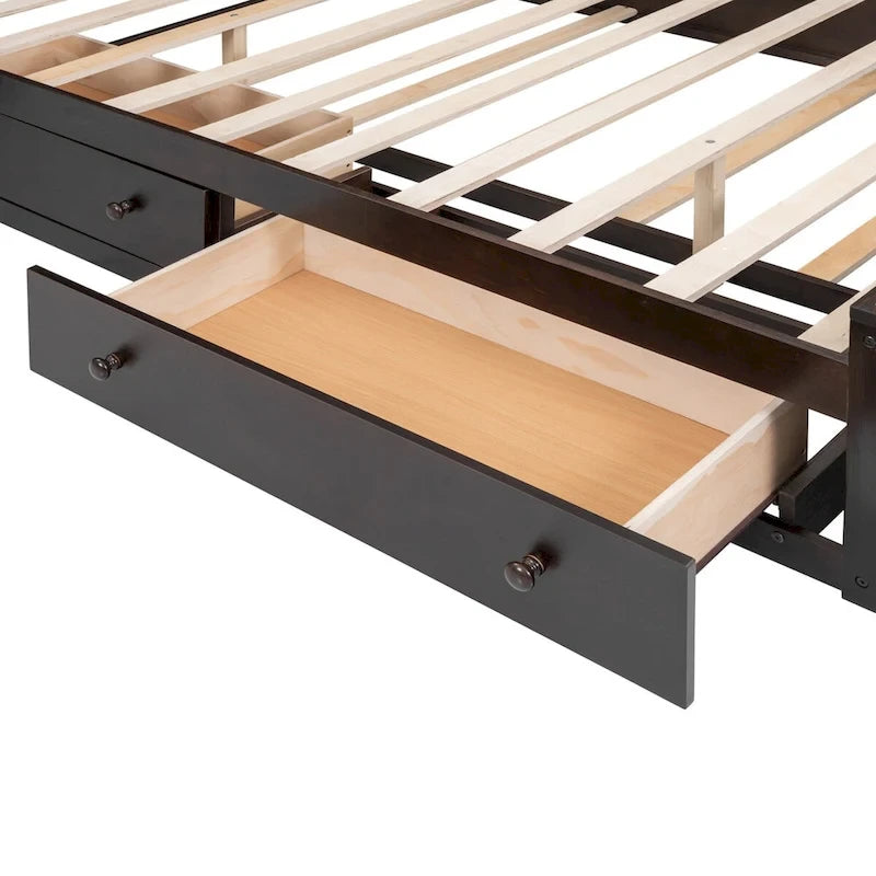 Lit double en bois avec armoire de rangement intégrée et étagères