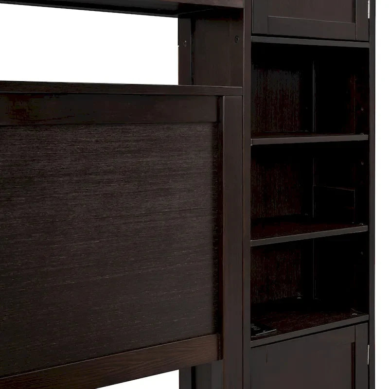 Lit double en bois avec armoire de rangement intégrée et étagères