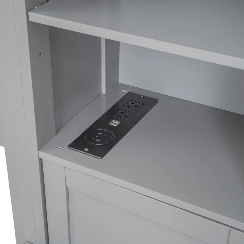 Lit double en bois avec armoire de rangement intégrée et étagères