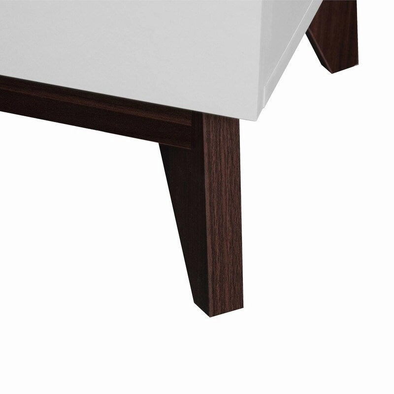 Commode blanche deux tons à 6 tiroirs avec plateau en noyer foncé
