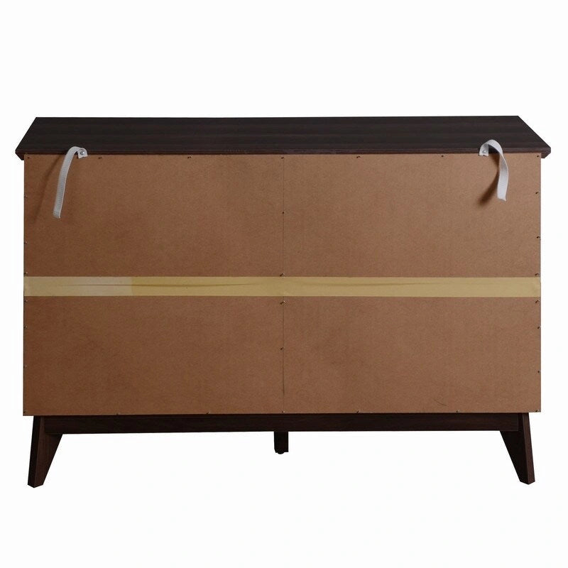 Commode blanche deux tons à 6 tiroirs avec plateau en noyer foncé