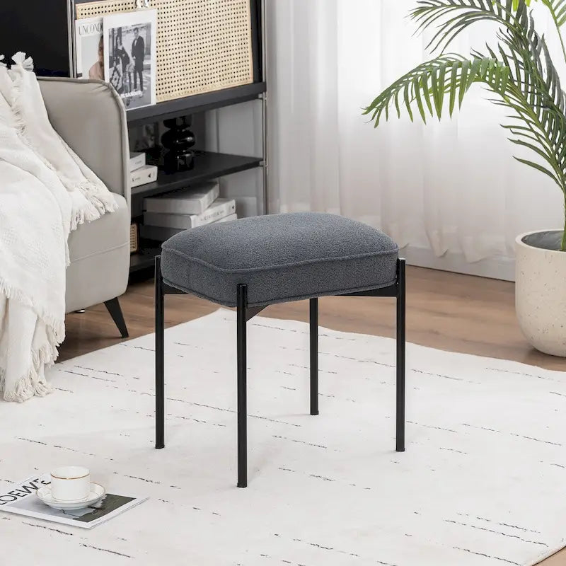 Repose-pieds ottoman touffeté en velours avec pieds en métal, gris foncé et beige