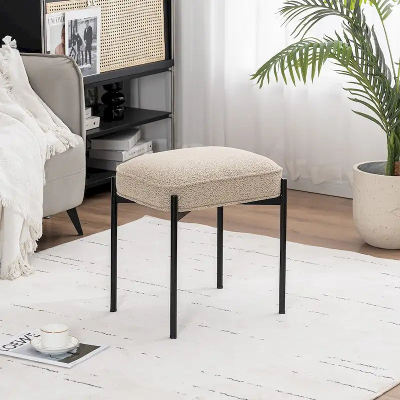 Repose-pieds ottoman touffeté en velours avec pieds en métal, gris foncé et beige