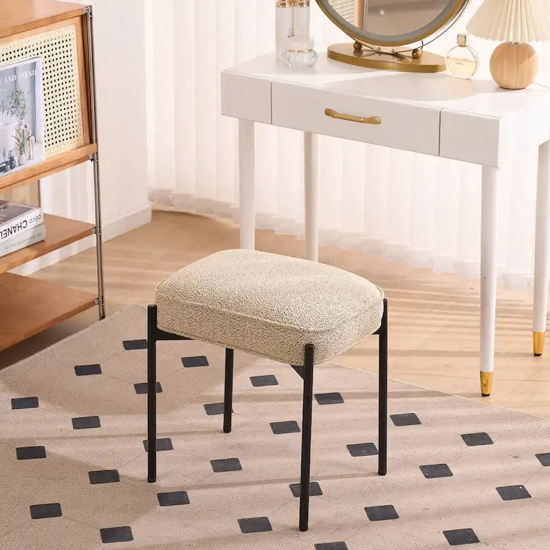 Repose-pieds ottoman touffeté en velours avec pieds en métal, gris foncé et beige
