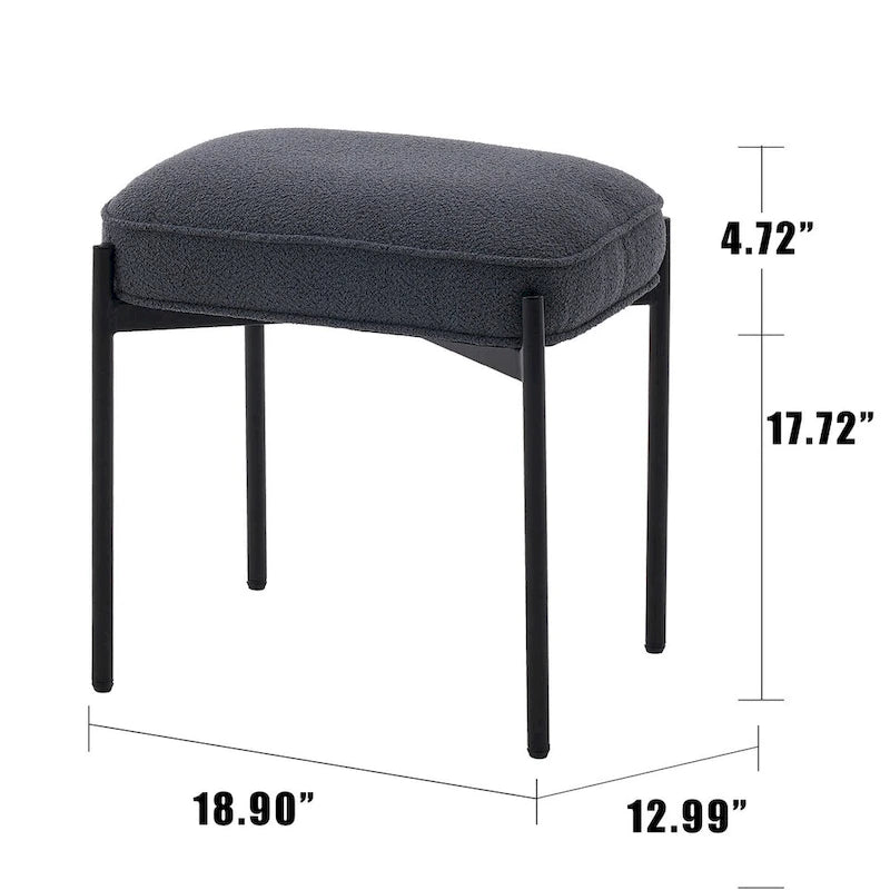 Repose-pieds ottoman touffeté en velours avec pieds en métal, gris foncé et beige