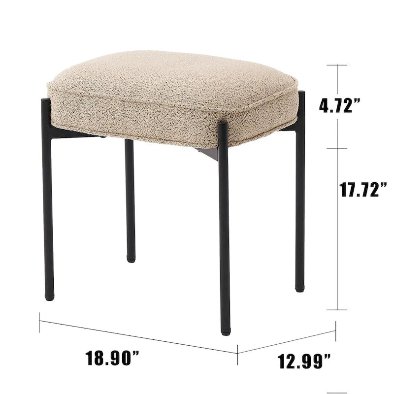 Repose-pieds ottoman touffeté en velours avec pieds en métal, gris foncé et beige