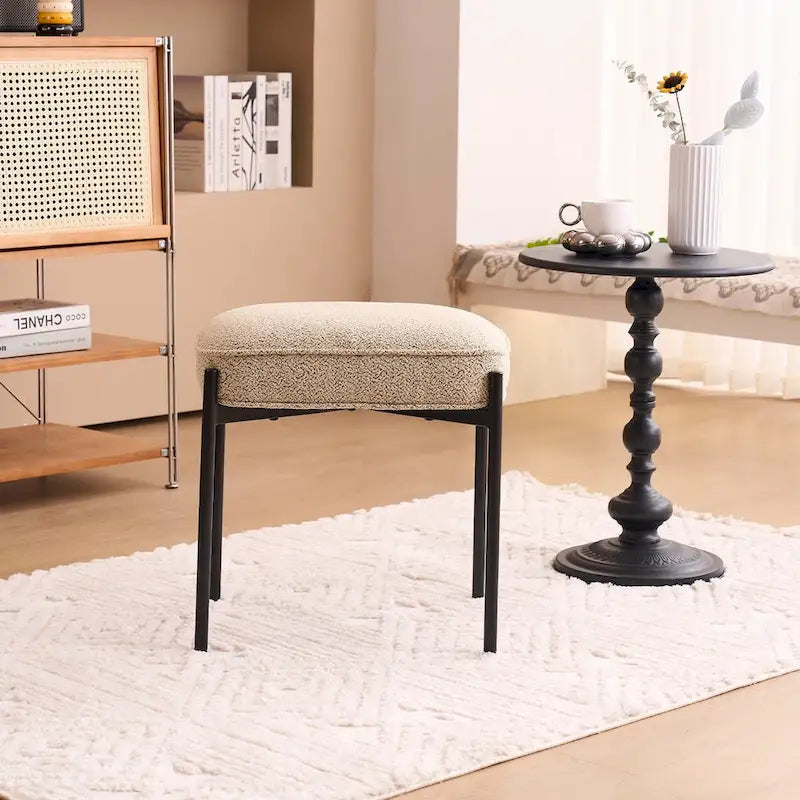 Repose-pieds ottoman touffeté en velours avec pieds en métal, gris foncé et beige