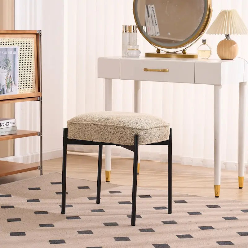 Repose-pieds ottoman touffeté en velours avec pieds en métal, gris foncé et beige