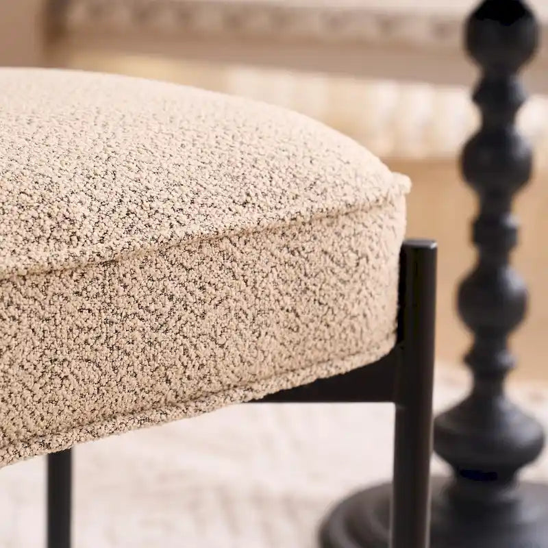 Repose-pieds ottoman touffeté en velours avec pieds en métal, gris foncé et beige