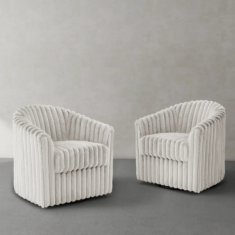 Channel Tufted Plush Barrel Swivel Accent Chair, White