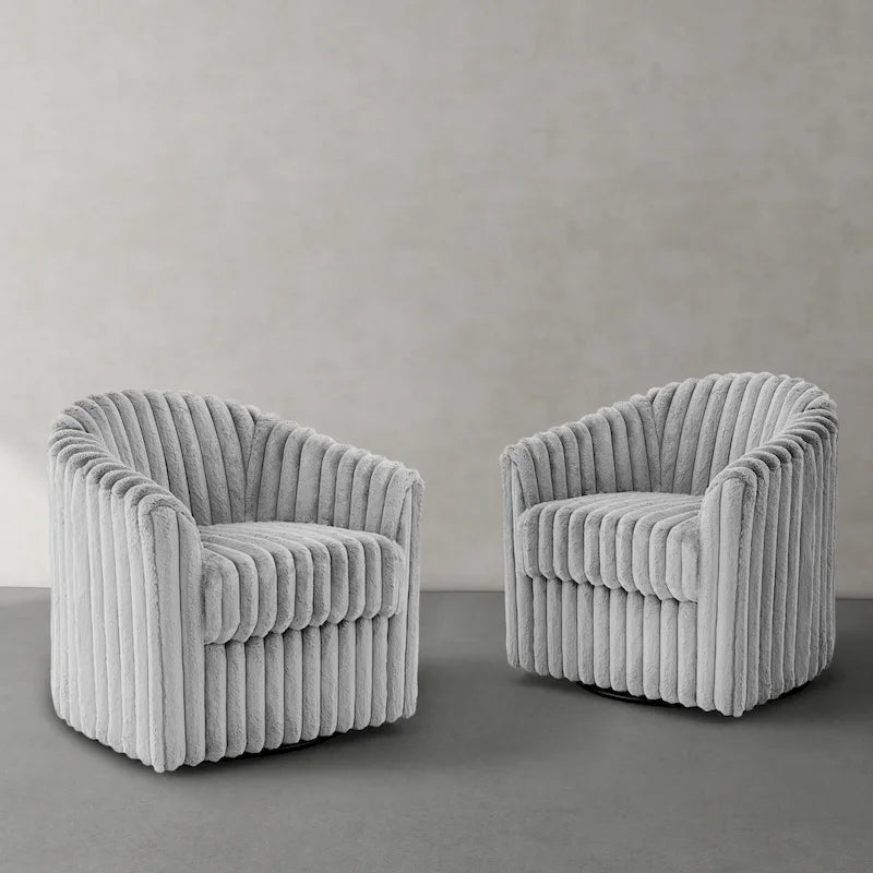 Channel Tufted Plush Barrel Swivel Accent Chair, White