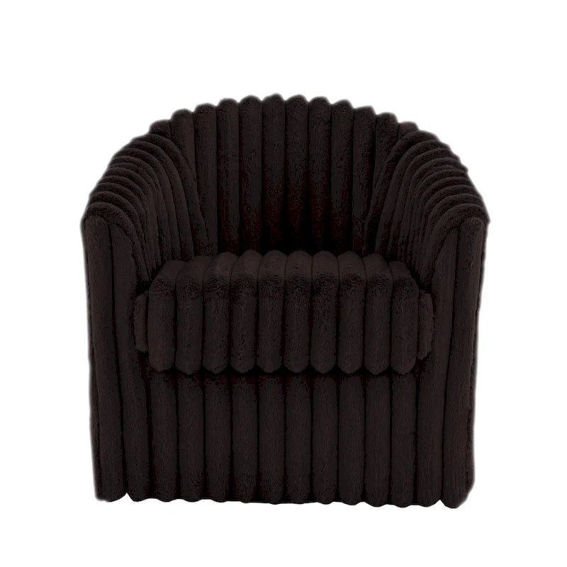Channel Tufted Plush Barrel Swivel Accent Chair, White
