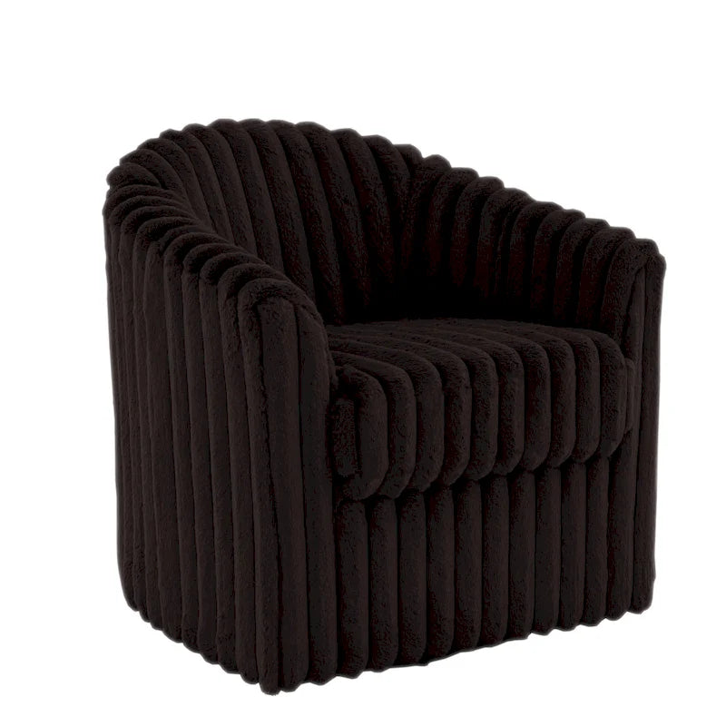 Channel Tufted Plush Barrel Swivel Accent Chair, White