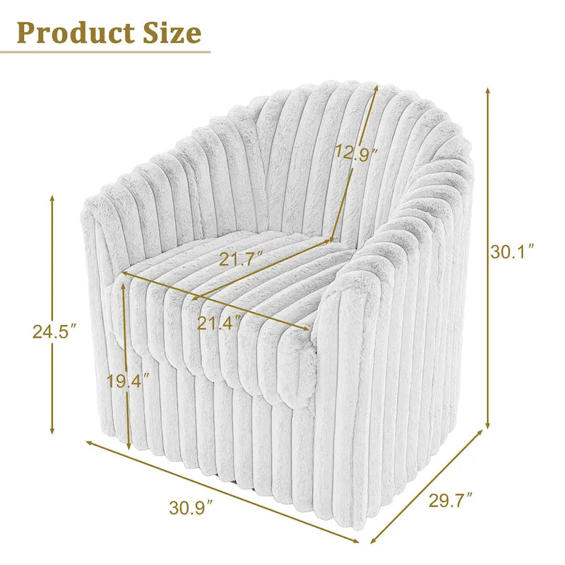 Channel Tufted Plush Barrel Swivel Accent Chair, White
