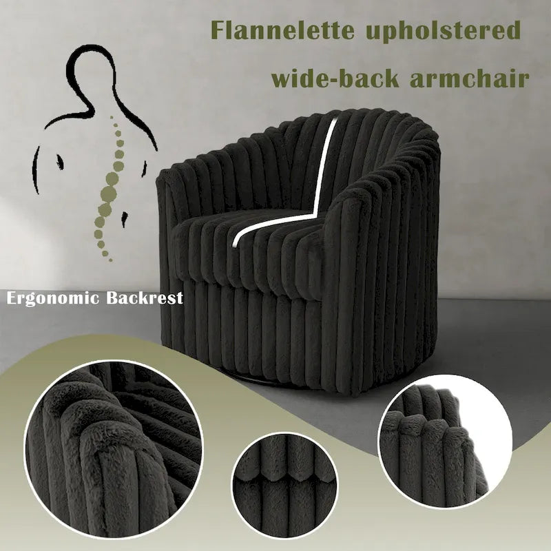 Channel Tufted Plush Barrel Swivel Accent Chair, White