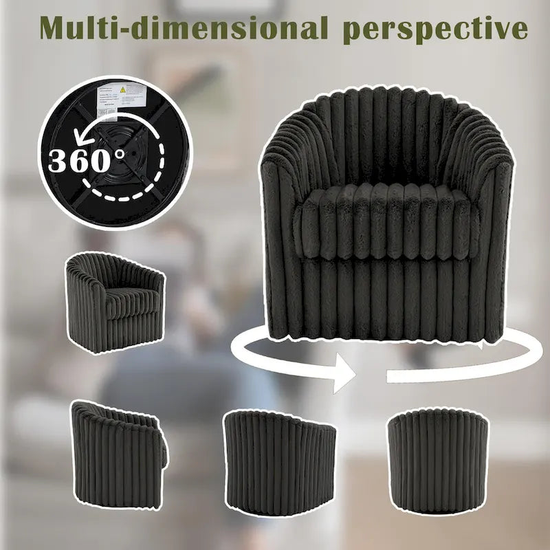Channel Tufted Plush Barrel Swivel Accent Chair, White