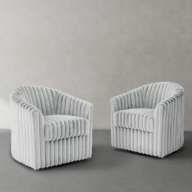 Channel Tufted Plush Barrel Swivel Accent Chair, White
