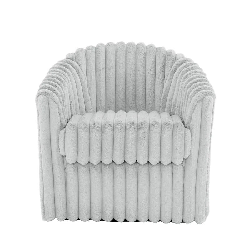 Channel Tufted Plush Barrel Swivel Accent Chair, White