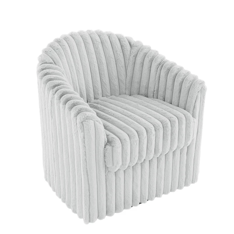 Channel Tufted Plush Barrel Swivel Accent Chair, White