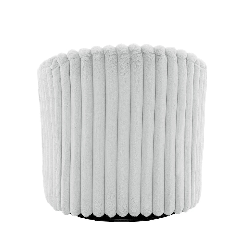 Channel Tufted Plush Barrel Swivel Accent Chair, White