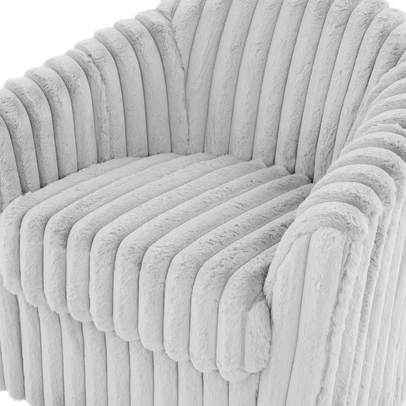 Channel Tufted Plush Barrel Swivel Accent Chair, White