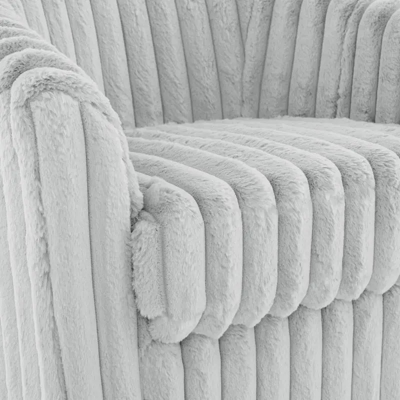 Channel Tufted Plush Barrel Swivel Accent Chair, White